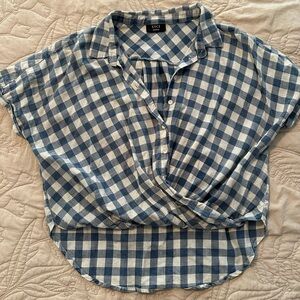 VICI Blue Gingham Plaid Button Cropped Top